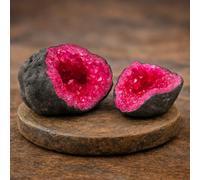Géode Naturelle avec Cristaux Rose Fuchsia Diam. 6/8 cm - Pierre Marocaine avec Coque Foncée, Parfait pour Décoration Spirituelle, Méditation et Décor Ethnique 2805251304