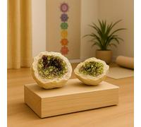 Geode Naturelle avec Cristaux Vert Or Diam. 10/12 cm - Pierre Marocaine avec Coque Foncée, Parfait pour Décoration Spirituelle, Méditation et Décor Ethnique 2805251504