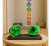 Géode naturelle avec cristaux verts diamètre 10/12 cm - pierre marocaine avec coquille foncée, parfaite pour décoration spirituelle, méditation et décor ethnique 2805251505