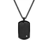 Geoffrey Beene Chaîne en acier inoxydable pour homme avec pendentif en forme de plaque d'identité avec pierre en oxyde de zirconium, Métal, Acier inoxydable.