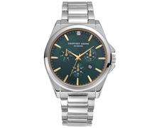Geoffrey Beene Montre chronographe pour homme en acier inoxydable classique à quartz, date, design élégant, résistant à l'eau (vert/argent)