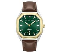 Geoffrey Beene Montre octogonale bicolore pour homme 41 mm cadran vert soleil bracelet PU accent diamant