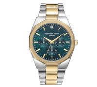 Geoffrey Beene Montre ronde bicolore pour homme 43 mm avec cadran vert soleil et bracelet avec accents de diamant