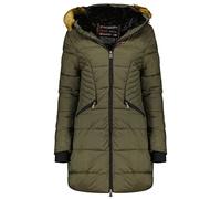 Geographical Norway Abeille Lady Distribrands - Parka Chaude Femme - Manteau Epais Capuche Fausse Fourrure - Blouson Coupe Vent Hiver - Doudoune Long Doublure (Kaki L)