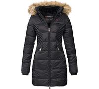 Geographical Norway Abeille Lady Distribrands - Parka Chaude Femme - Manteau Epais Capuche Fausse Fourrure - Blouson Coupe Vent Hiver - Doudoune Long Doublure (Noir, L)