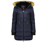 Geographical Norway Abeille Lady Distribrands - Parka Chaude Femme - Manteau Epais Capuche Fausse Fourrure - Blouson Coupe Vent Hiver - Doudoune Long Doublure (Marine L - Taille 3)