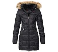 Geographical Norway Abeille Lady Distribrands - Parka Chaude Femme - Manteau Epais Capuche Fausse Fourrure - Blouson Coupe Vent Hiver - Doudoune Long Doublure (Noir XL - Taille 4)