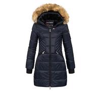 Geographical Norway Abeille Lady Distribrands - Parka Chaude Femme - Manteau Epais Capuche Fausse Fourrure - Blouson Coupe Vent Hiver - Doudoune Long Doublure (Marine L - Taille 3)