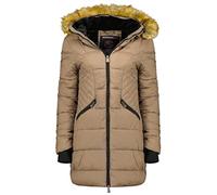 Geographical Norway Abeille Lady Distribrands - Parka Chaude Femme - Manteau Epais Capuche Fausse Fourrure - Blouson Coupe Vent Hiver - Doudoune Long Doublure (Taupe M - Taille 2)