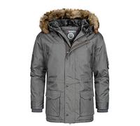 Geographical Norway Abiosaure Men Distribrands - Veste Chaude Homme Impermeable - Manteau Epais Capuche Fourrure Outdoor - Blouson Coupe Vent Hiver Doublure Exterieur (Gris Fonce S)