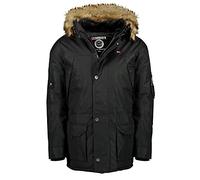 Geographical Norway Abiosaure Men Distribrands - Veste Chaude Homme Impermeable - Manteau Epais Capuche Fourrure Outdoor - Blouson Coupe Vent Hiver Doublure Exterieur (Noir S)