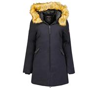 Geographical Norway Adelaide Lady - Parka Longue Epaisse Chaude Femme Automne Hiver - Manteau Fin Capuche Fausse Fourure - Blouson Coupe Vent - Doudoune Elegante Femmes (Marine L)