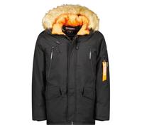 Geographical Norway Arnold Men Parka Longue Chaude Homme Automne Hiver - Manteau Impermeable Deperlant - Veste Capuche Fourrure Outdoor - Blouson Coupe Vent - Hommes (Noir L)