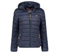 Geographical Norway Atikolor Hood - Doudoune Légère Femme avec Capuche - Blouson Matelassé Chaud Mi-Saison - Style Urbain - Poches Zippées - Badge & Drapeau Brodés - Coupe Féminine (Marine XXL)