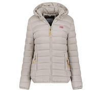 Geographical Norway Atikolor Hood - Doudoune Légère Femme avec Capuche - Blouson Matelassé Chaud Mi-Saison - Style Urbain - Poches Zippées - Badge & Drapeau Brodés - Coupe Féminine (Gris Clair XXL)