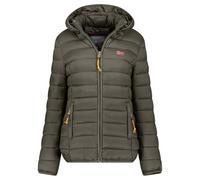 Geographical Norway Atikolor Hood - Doudoune Légère Femme avec Capuche - Blouson Matelassé Chaud Mi-Saison - Style Urbain - Poches Zippées - Badge & Drapeau Brodés - Coupe Féminine (Kaki XXL)