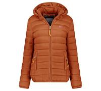 Geographical Norway Atikolor Hood - Doudoune Légère Femme avec Capuche - Blouson Matelassé Chaud Mi-Saison - Style Urbain - Poches Zippées - Badge & Drapeau Brodés - Coupe Féminine (Camel L)