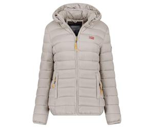 Geographical Norway Atikolor Hood - Doudoune Légère Femme avec Capuche - Blouson Matelassé Chaud Mi-Saison - Style Urbain - Poches Zippées - Badge & Drapeau Brodés - Coupe Féminine (Gris Clair L)