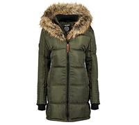 Geographical Norway Beautiful Lady Distribrands - Parka Chaude Femme - Manteau Epais Capuche Fausse Fourrure - Blouson Coupe Vent Hiver - Doudoune Long Doublure (Kaki M - Taille 2)