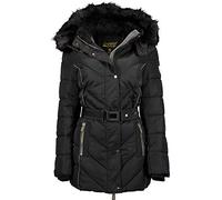 Geographical Norway BECKY LADY - Parka Chaude Femme - Manteau Épais Capuche Fausse Fourrure - Blouson Coupe Vent Hiver - Doudoune Long Doublure Chaud Femme Mode Élegant NOIR S