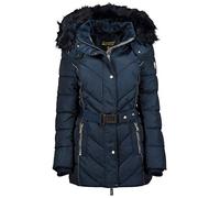 Geographical Norway BECKY LADY - Parka Chaude Femme - Manteau Épais Capuche Fausse Fourrure - Blouson Coupe Vent Hiver - Doudoune Long Doublure Chaud Femme Mode Élegant MARINE S