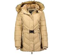 Geographical Norway BECKY LADY - Parka Chaude Femme - Manteau Épais Capuche Fausse Fourrure - Blouson Coupe Vent Hiver - Doudoune Long Doublure Chaud Femme Mode Élegant BEIGE XL