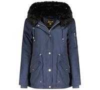 Geographical Norway Boldina Lady - Parka Longue Epaisse Chaude Femme Automne Hiver - Manteau Fin Capuche Fausse Fourure - Blouson Coupe Vent - Doudoune Elegante Femmes (Marine S)