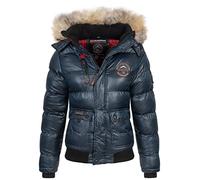Geographical Norway Bugs Lady - Parka Longue Epaisse Chaude Femme Automne Hiver - Manteau Fin Capuche Fausse Fourure - Blouson Coupe Vent - Doudoune Elegante Femmes (Marine XL)