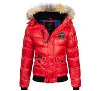Geographical Norway Bugs Lady - Parka Longue Epaisse Chaude Femme Automne Hiver - Manteau Fin Capuche Fausse Fourure - Blouson Coupe Vent - Doudoune Elegante Femmes (Rouge S)