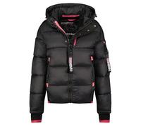 Geographical Norway Calix Lady - Doudoune Chaude Matelassee Capuche Femme Automne Hiver Printemps Ete - Veste Manteau Chaud - Doudounes Manches Longues Blouson - Femmes (Noir Rose Flash L)