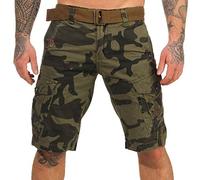 Geographical Norway Cargo Shorts Pantalon Court Bermuda avec Ceinture Short Hunter dans Bundle avec UD Bandana - Gris Camouflage, 3XL