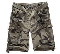 Geographical Norway Cargo Shorts Pantalon Court Bermuda avec Ceinture Short Hunter dans Bundle avec UD Bandana - Gris Camouflage, 3XL