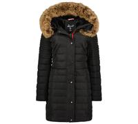 Geographical Norway Charlize Lady Parka Longue Epaisse Chaude Femme Automne Hiver - Manteau Fin Capuche Fausse Fourure - Blouson Coupe Vent - Doudoune Elegante Femmes (Noir S)