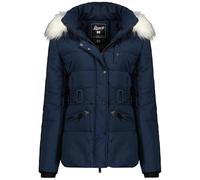 Geographical Norway Chester Lady - Parka Longue Epaisse Chaude Femme Automne Hiver - Manteau Fin Capuche Fausse Fourure - Blouson Coupe Vent - Doudoune Elegante Femmes (Marine M)