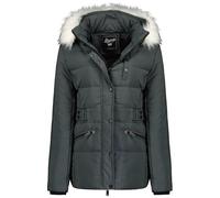 Geographical Norway Chester Lady - Parka Longue Epaisse Chaude Femme Automne Hiver - Manteau Fin Capuche Fausse Fourure - Blouson Coupe Vent - Doudoune Elegante Femmes (Gris Fonce L)