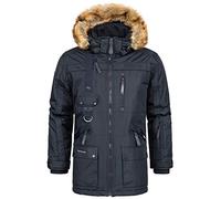 Geographical Norway Chirac Men Distribrands - Parka Chaude Homme Imperméable - Manteau Épais Capuche Outdoor - Blouson Chaud Coupe Vent Hiver Doublure Extérieur (Marine XL)