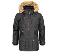 Geographical Norway Chirac Men Distribrands - Parka Chaude Homme Imperméable - Manteau Épais Capuche Outdoor - Blouson Chaud Coupe Vent Hiver Doublure Extérieur (Noir L)
