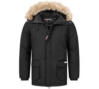 Geographical Norway Claude Men - Doudoune Homme Capuche - Chaude Matelassee Automne Hiver - Veste Manteau Chaud - Blouson Ski Coupe Vent Manches Longues Rembourrage - Parka Hommes (Noir 3XL)