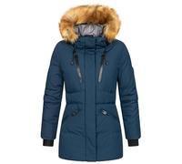 Geographical Norway Crown Lady - Parka Longue Epaisse Chaude Femme Automne Hiver - Manteau Fin Capuche Fausse Fourure - Blouson Coupe Vent - Doudoune Elegante Femmes (Marine XXL)