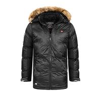 Geographical Norway Dan Dstk - Parka Longue Chaude Homme Automne Hiver - Manteau Impermeable Deperlant - Veste Capuche Fourrure Outdoor - Blouson Coupe Vent - Hommes (Noir S)
