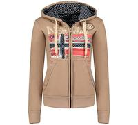 Geographical Norway FARLOTTE Lady - Sweat Femme Manches Longues Chemise Poches - Sweat Femme Manches Longues Pull Hiver - Veste à Capuche Hoodies Hoodie Casual Classic (Taupe, L)
