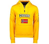 Geographical Norway Sweat à capuche pour homme, avec demi-fermeture éclair et sac banane, sweat à capuche à manches longues, production décontractée, loisirs, Jaune moutarde, M