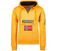 Geographical Norway Gymclass Men - Sweat À Capuche Poche Kangourou Homme - Sweatshirt Logo Homme Pull Hood Veste - Sweat Shirt Hoody Chaud Manches Longues - Hoodie Sport Regulier (L, Orange Fluo)