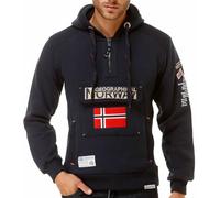 Geographical Norway GYMCLASS Men - Sweat À Capuche Poche Kangourou Homme - Sweatshirt Logo Homme Pull Hood Veste - Sweat Shirt Hoody Chaud Manches Longues - Hoodie Sport Regulier (Marine L)