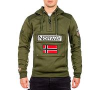 Geographical Norway GYMCLASS Men - Sweat Capuche Poche Kangourou Homme - Sweatshirt Logo Homme Pull Hood Veste - Sweat Shirt Hoody Chaud Manches Longues - Hoodie Sport Regulier (Kaki M)