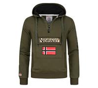 Geographical Norway GYMCLASS Men - Sweat Capuche Poche Kangourou Homme - Sweatshirt Logo Homme Pull Hood Veste - Sweat Shirt Hoody Chaud Manches Longues - Hoodie Sport Regulier (Kaki M)
