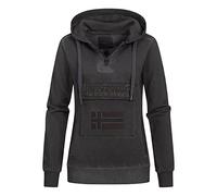 Geographical Norway Gymclass Sweat à capuche pour femme, look délavé avec poche poitrine et demi fermeture éclair, écussons et broderies, Noir , L