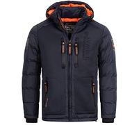 Geographical Norway IMS Production Veste d'hiver matelassée à capuche pour homme - Veste chaude doublée anorak S-7XL Outdoor SKI Snowboard Veste à capuche pour hiver/automne, bleu marine, XXL