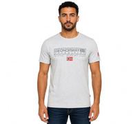 Geographical Norway Jasic Men t-Shirt Homme col Rond Manches Courtes - Tee Shirt avec Impressions et Drapeau sur Le Devant et sur Le côté, t-Shirt Casual Confortable (Gris Clair L)