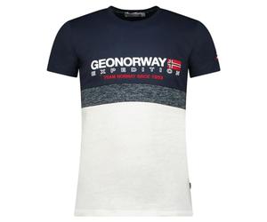 Geographical Norway jdouble men Tee Shirt Coton Homme - T Shirts Classique Ete Avec Logo - Vetement Corps Manche Courte - Col V Coupe Reguliere Hommes - Été Toute Saison (MARINE L)